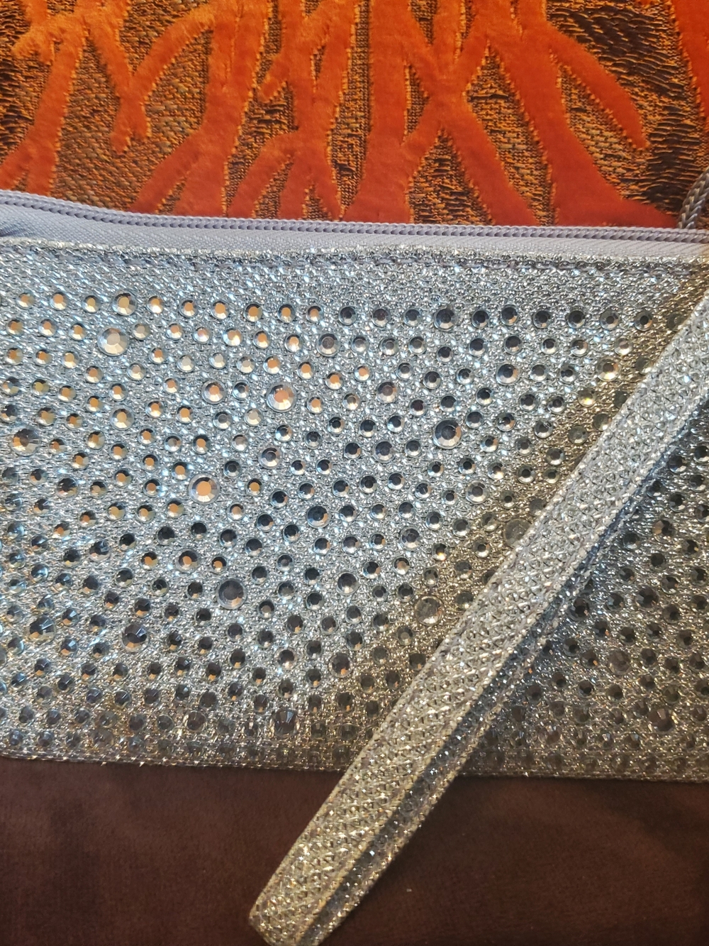 Silver Sparkle Rhinestone Wristlet Clutch